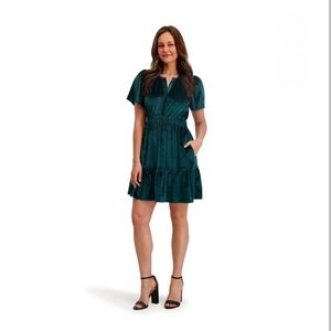 French Connection Dark Green Mini Velvet Dress, Cocktail,‎ Wedding, Datenight XL